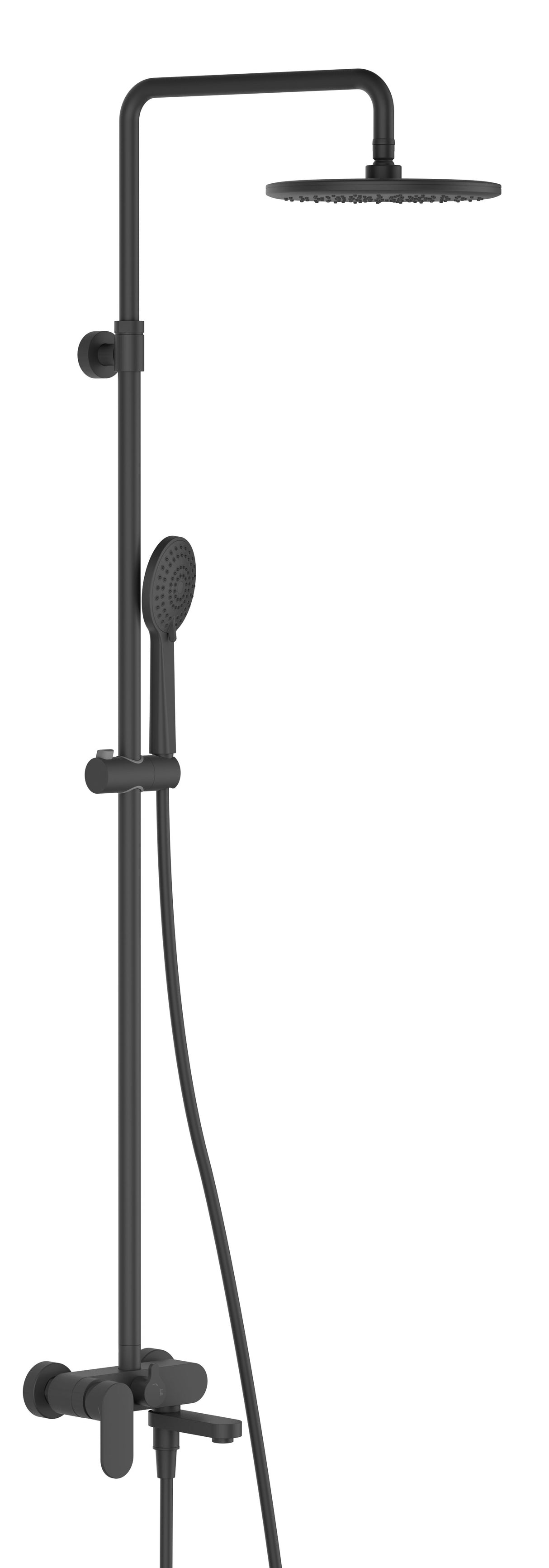 ALVA Spa Duschsystem mit Teleskopstange Wannenarm. m. bewegl. Auslauf,Schwarz M. - AQARSPDSBWS