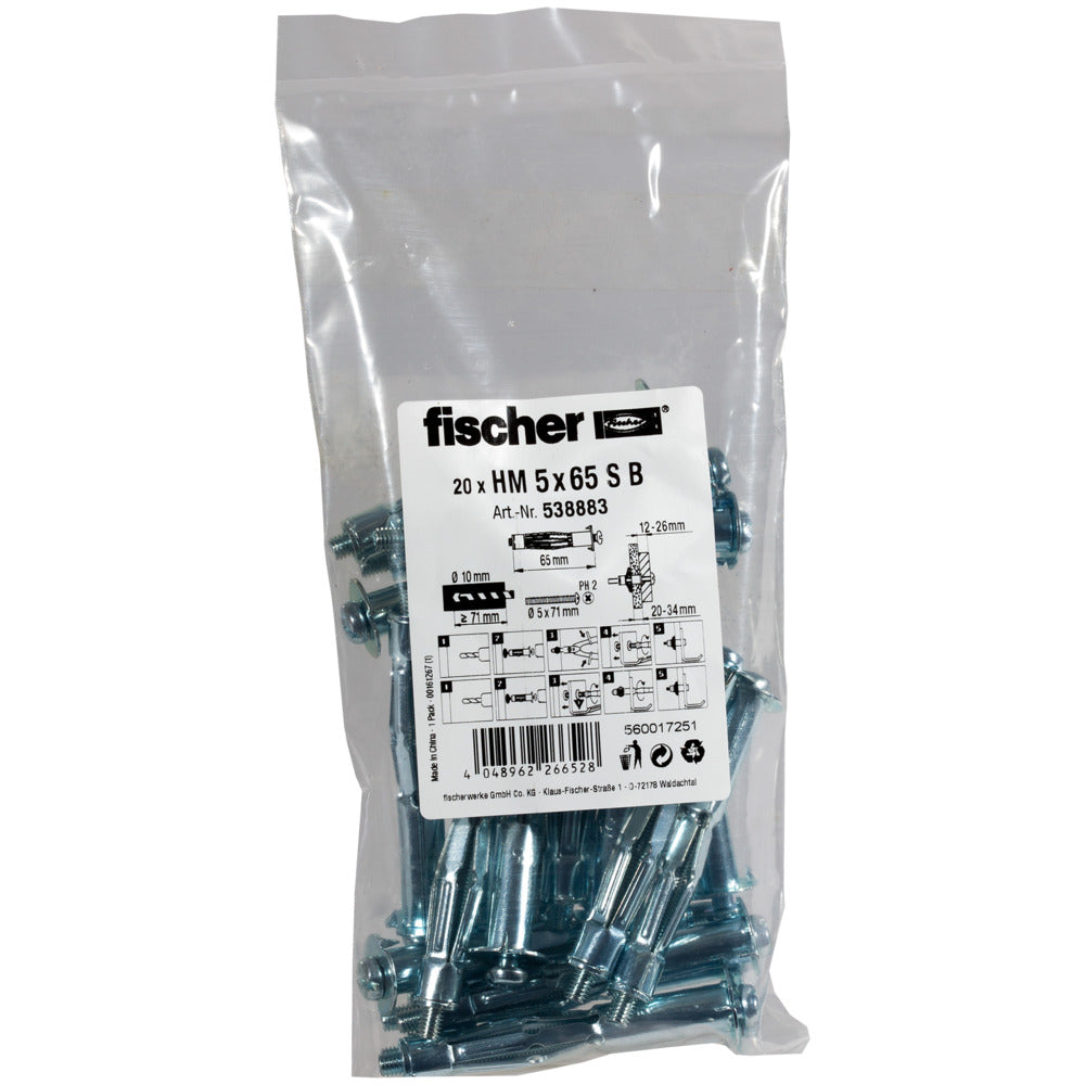 FISCHER DÜBEL HM 5 x 65 S B Hohlraum-Metalldübel Beutel – 538883