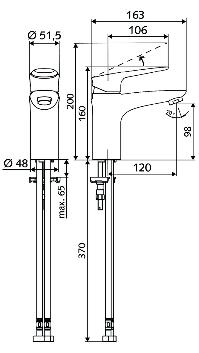 Alva Waschtisch-Armatur, HD-M - Hochdruck Mischwasser, ThermoProtect-Kartusche, Einhebel-Einlocharmatur, 2x G 3/8 IG, Bügelhebel, chrom - AQBFFOWT2