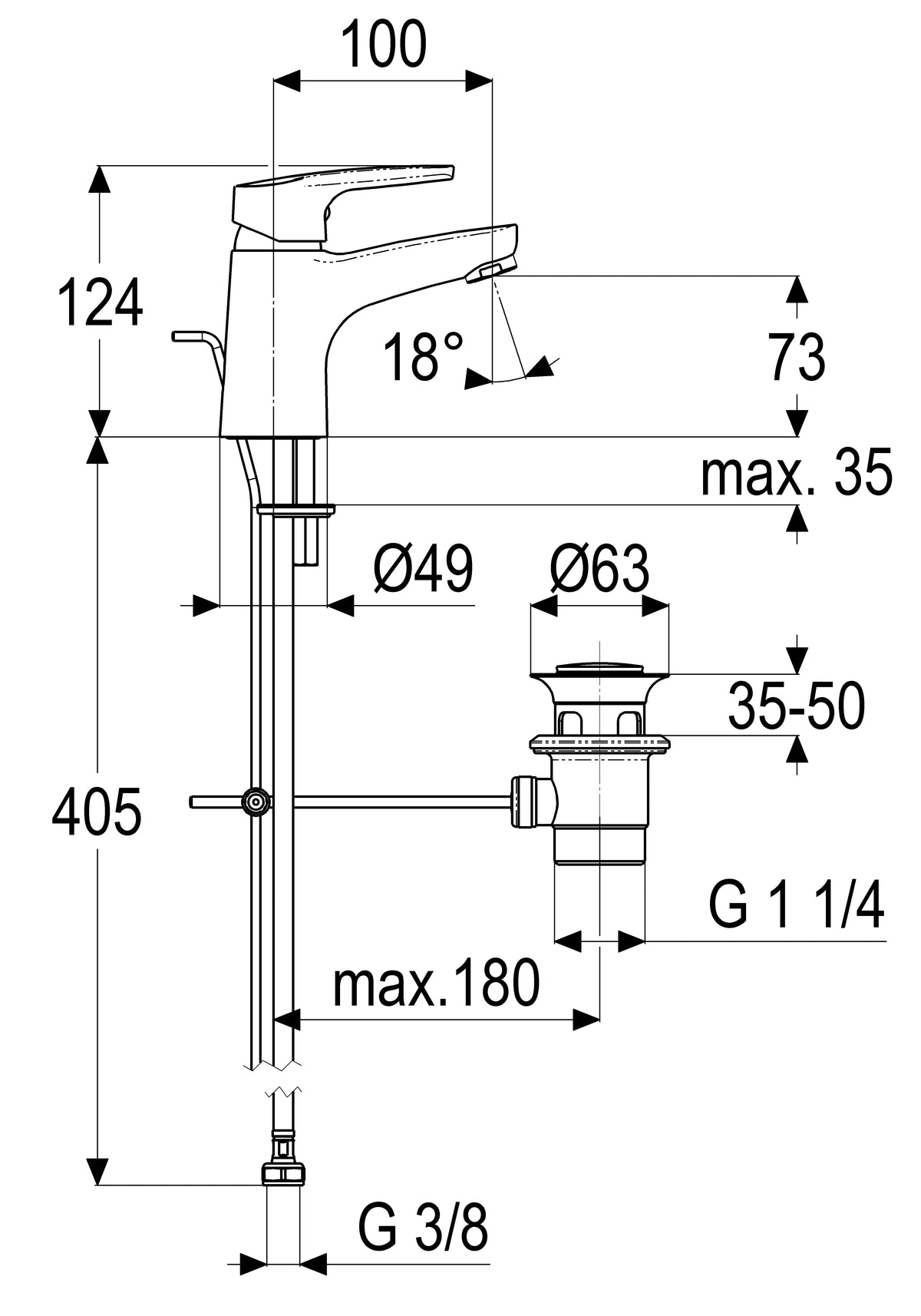 Alva Dura 1.0 Waschtischarmatur mit Ablaufgarnitur, Black Line Matt - AQARDUWT.1BM