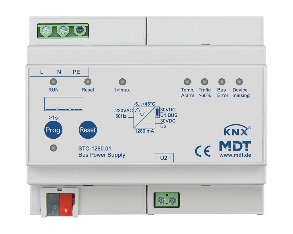 MDT KNX Spannungsversorgung mit Diagnosefunktion 1280 mA REG – STC-1280.01