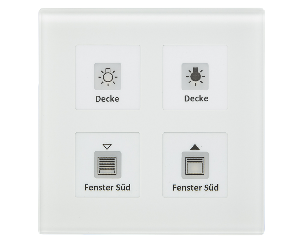 MDT KNX Glastaster 4fach Plus mit Tempsensor weiß inkl. Beschriftungsf – BE-GTT4W.01