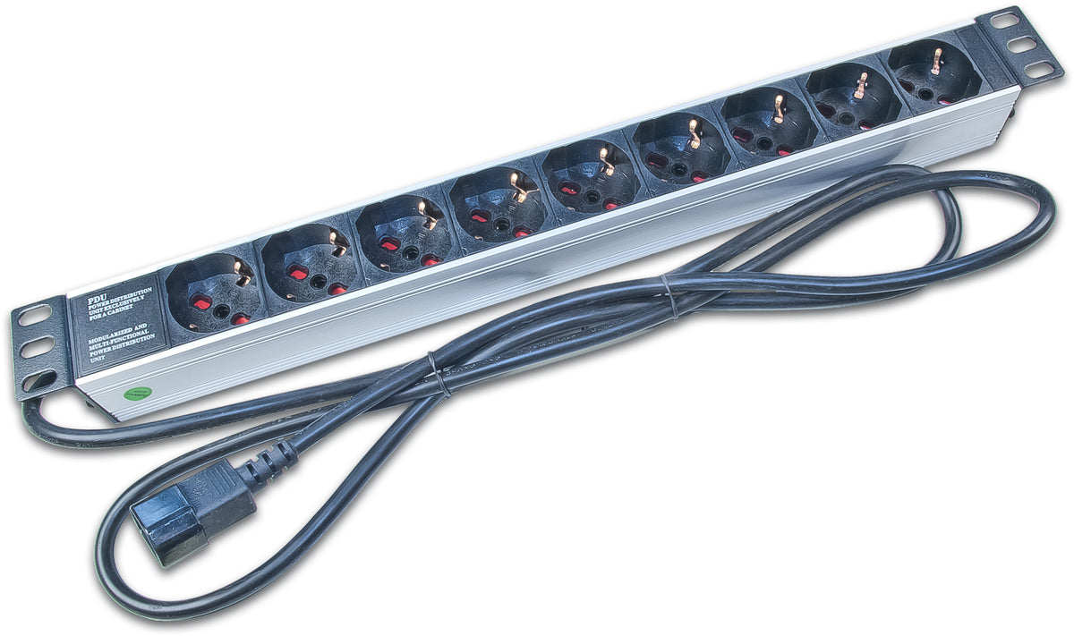 Alva 19 Zoll Steckdosenleiste 9x Schuko USV-Version mit Kaltgeräte-Zuleitung - 19Z-USVSDL9
