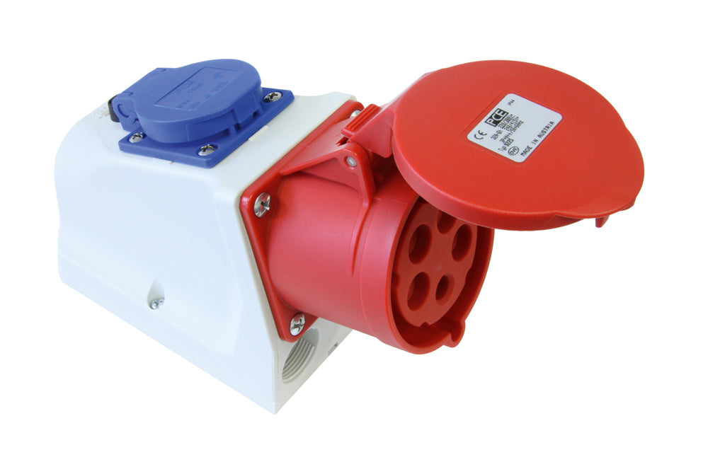 PC ELECTRIC COMBO CEE Wandsteckdose 32A 5p 6h mit Schutzkontaktsteckdose, IP44 – 9225-6
