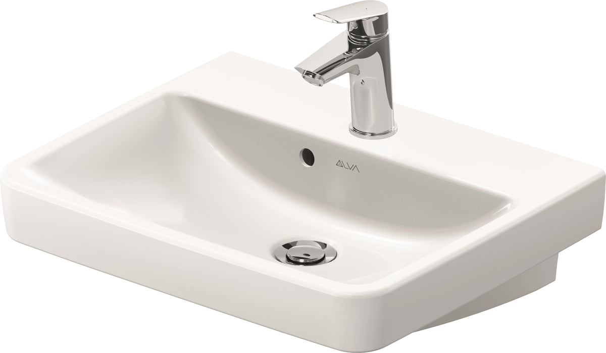 Alva Juna Handwaschbecken 50x40cm mit Hahnloch, Weiß - AQKEJUHWB50