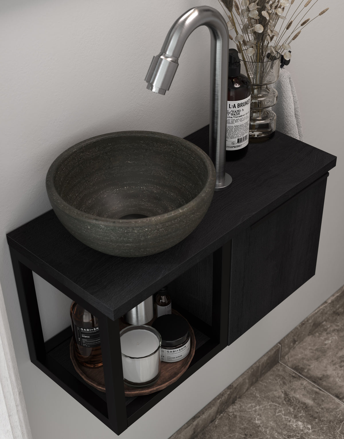 Alva Ora Gästebad mit AB Blaustein Stahlrahmen., US m. 1 Tür, Navarro E. - AQBMORGB6E