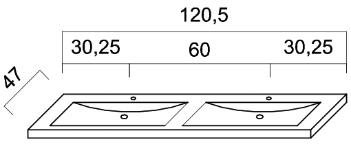 Alva Una Mineralguss-Doppel-WT 120,5x47cm, Weiß, für US6+7 - AQWTM6