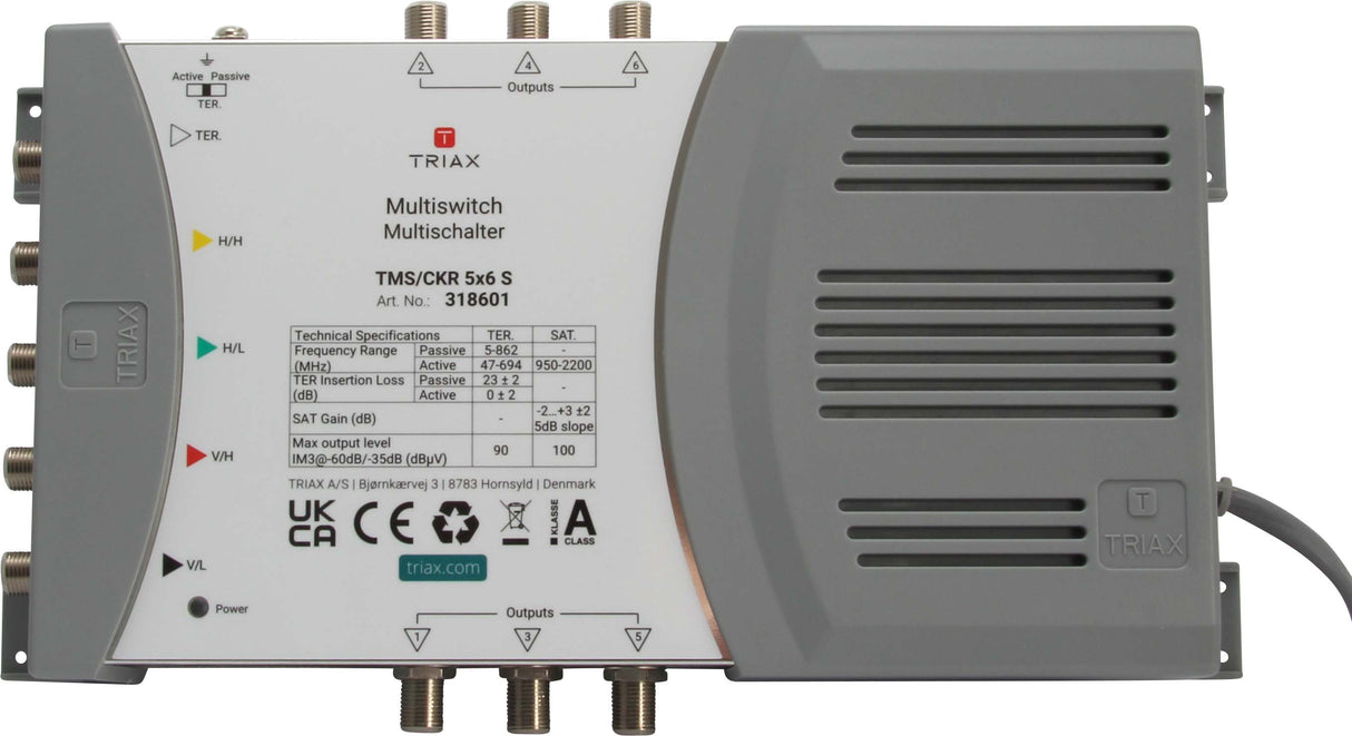 TRIAX Einzel-Multischalter 5 Ein-/6 Ausgänge mit Netzteil – 318601