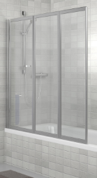 ALVA Varia Wannenwand 3-teilig 140x140 cm, Silber Matt, Kunststoffglas
