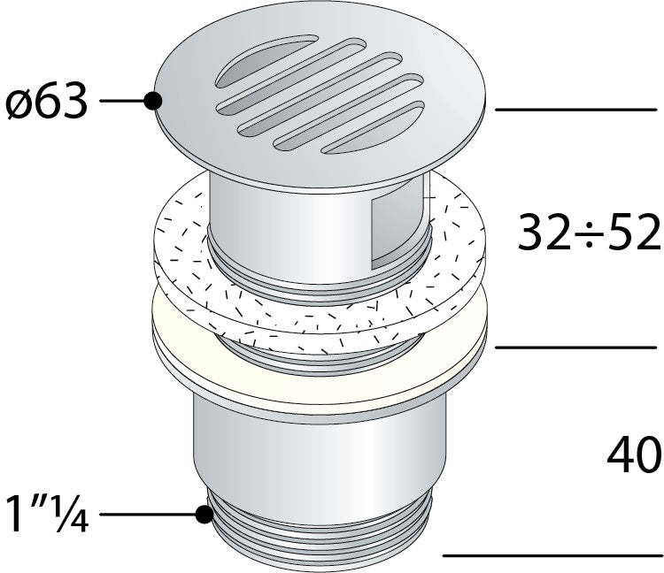 Alva Varia Ablaufventil 5/4" offen für HWB, Chrom - AQARVAAV3