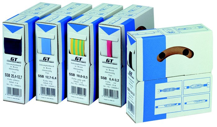 GT FILOFORM Schrumpfschlauch dünnwandig grün/gelb Ø 12 - 4 mm, 8m-Abrollbox – 19-106400.11