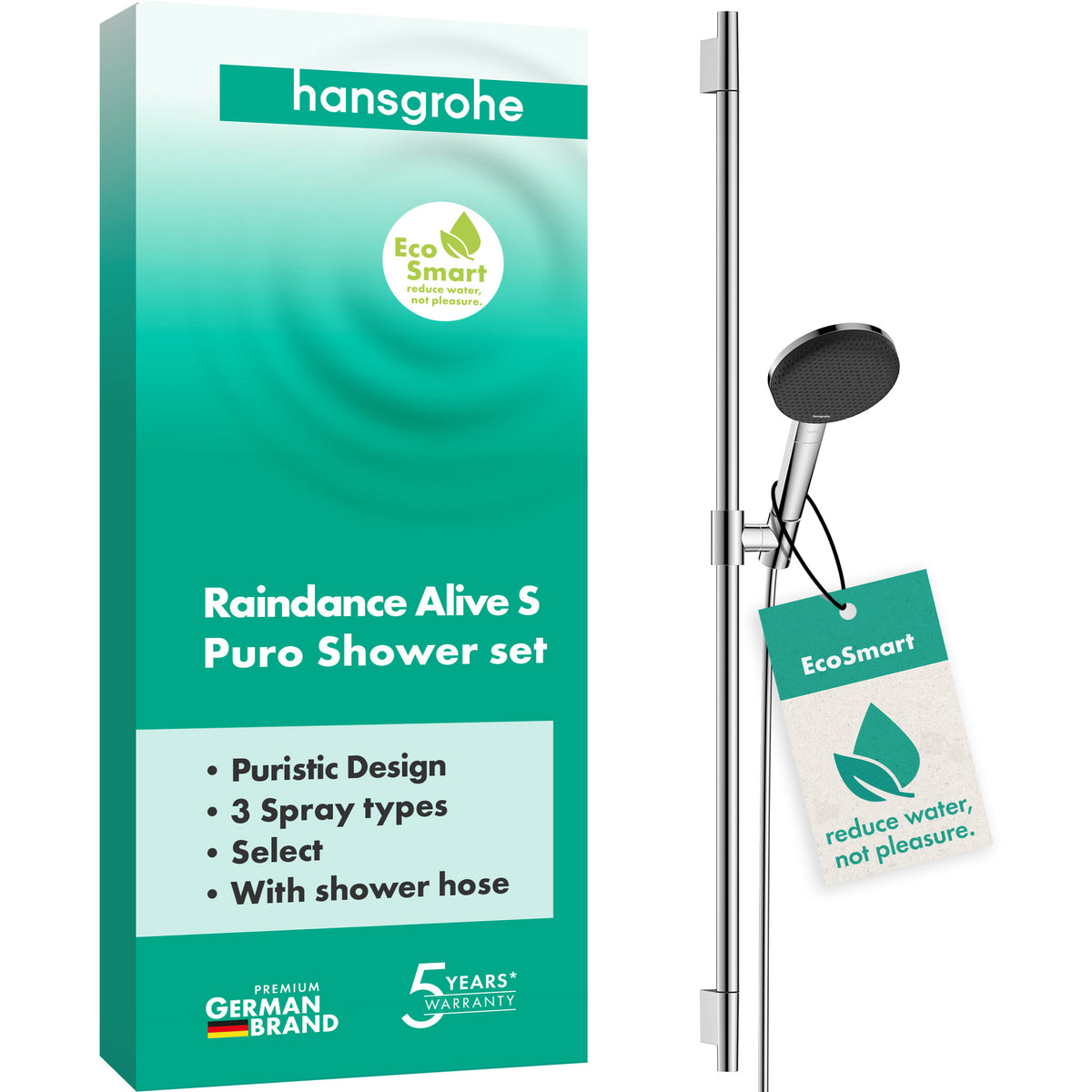 HANSGROHE HG Brauseset Raindance Alive Select S 125 3jet EcoSmart Uni.PuroS 900mm chrom – 24603000