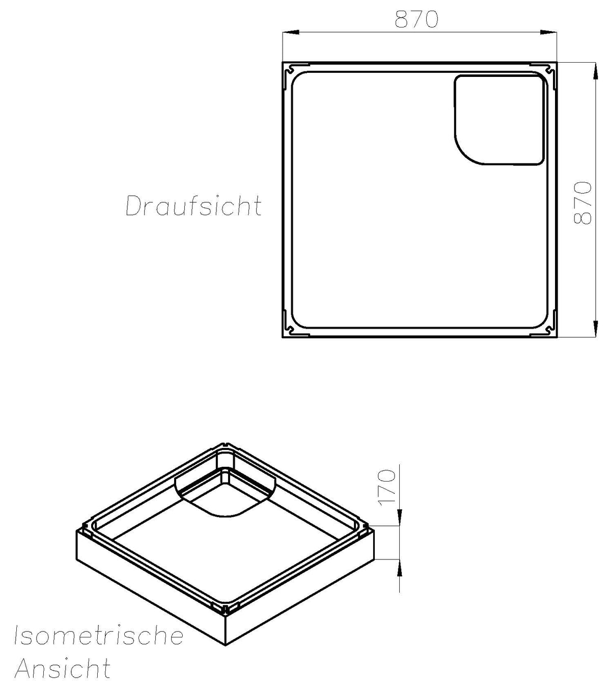 Alva Una Träger für Brausetasse AQBT90F, 90x90x6,5cm - AQTRBT90F1
