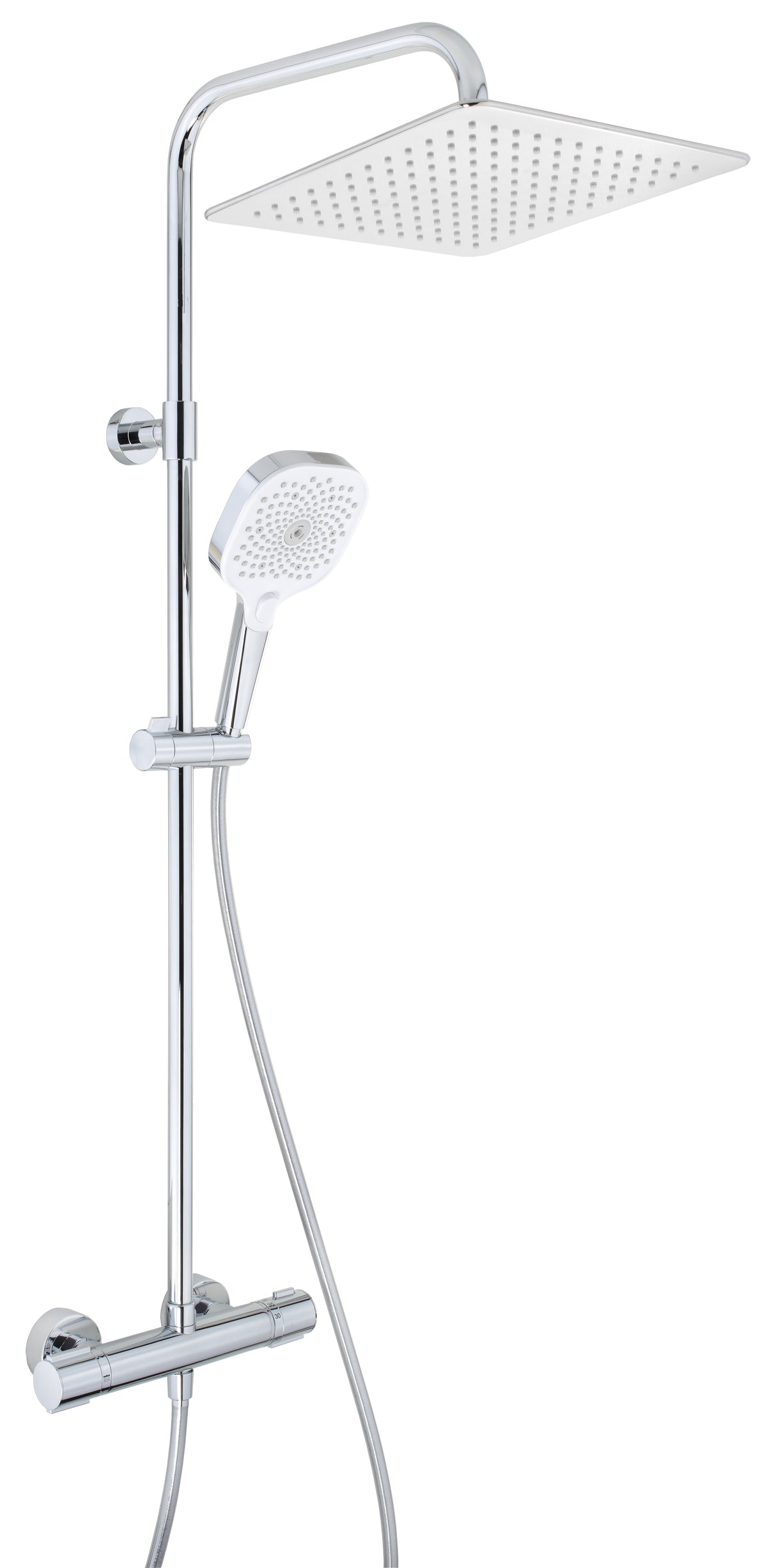 Alva Spa Duschsystem mit Ora 1.0 Thermostat, Kopfbrause 30x30cm, Chrom - AQARSPDST1.1