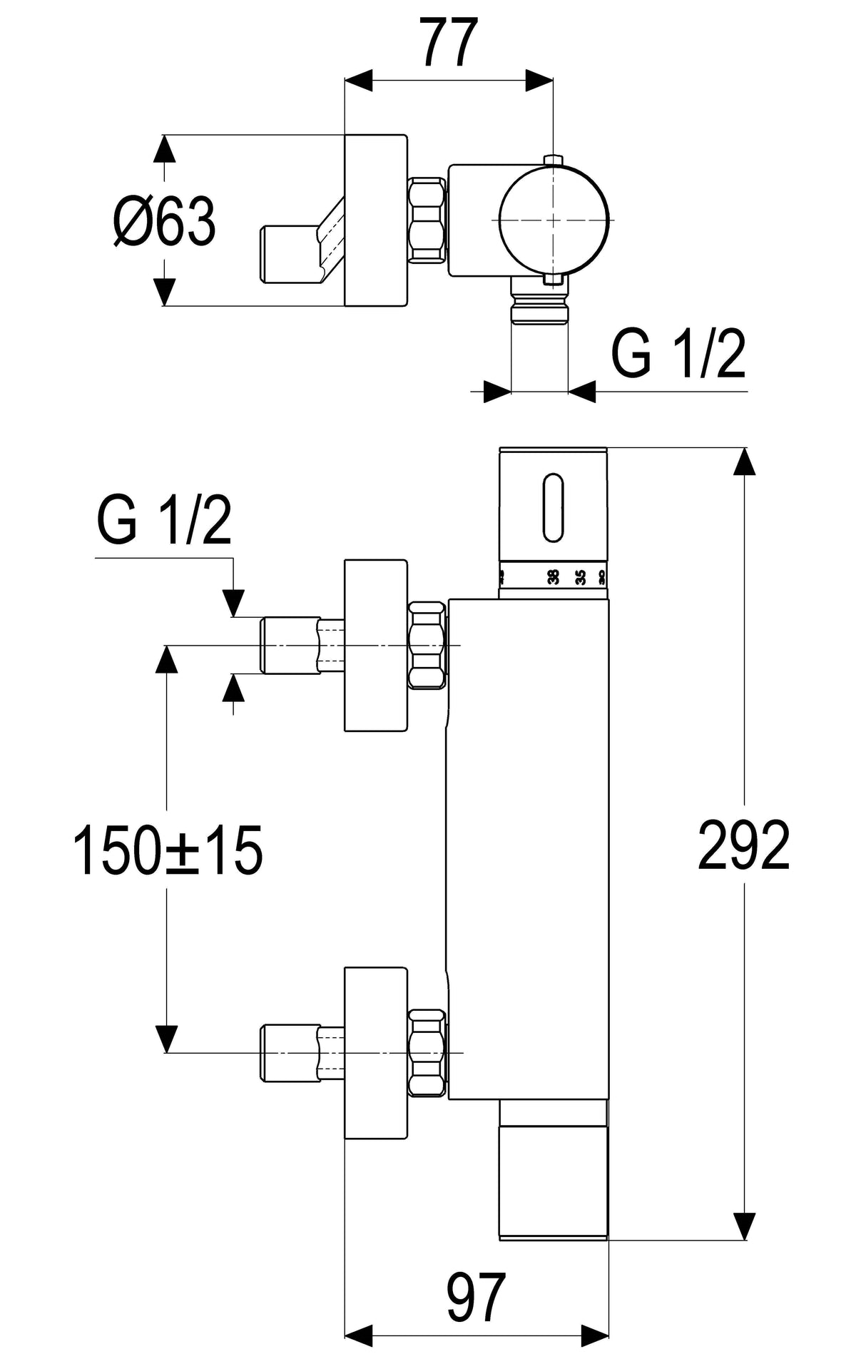 Alva Ora 1.0 Brausethermostat Cool-Body- Touch-Körper, Chrom - AQARORTBTCB.1