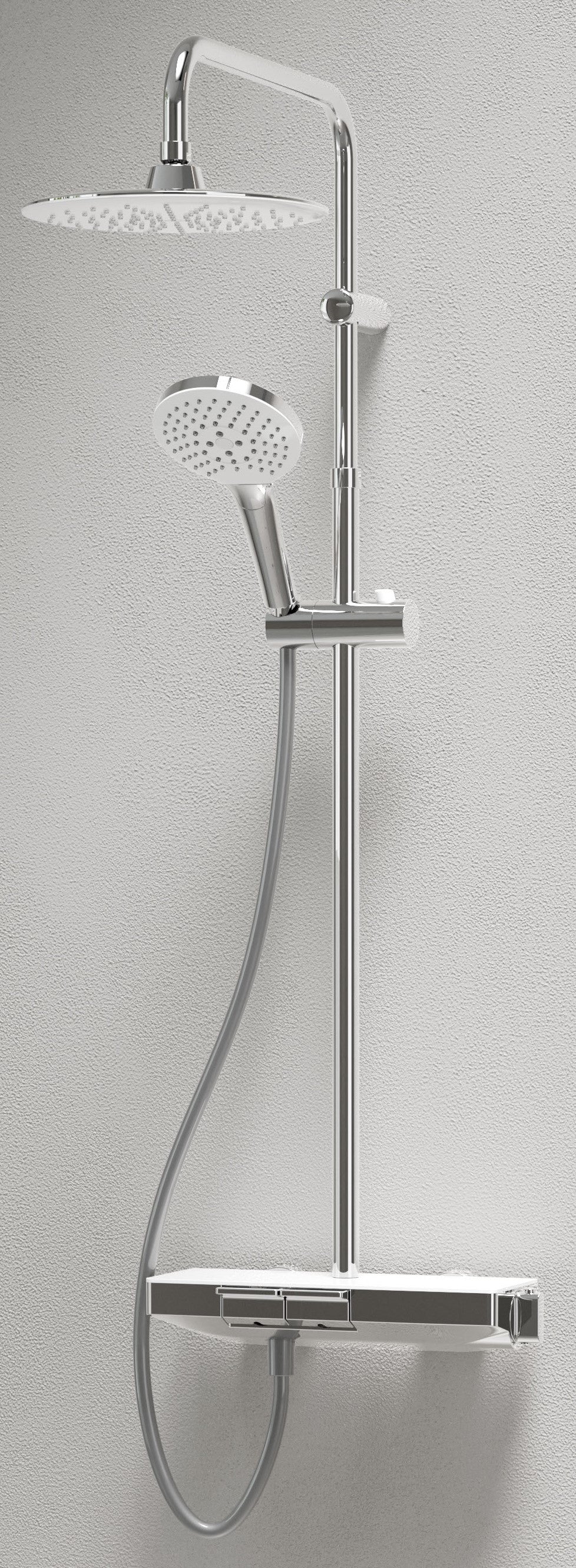 Alva Spa Duschsystem 120cm Thermostat, Chrom, Ablagefläche Weiß - AQARSPDST10