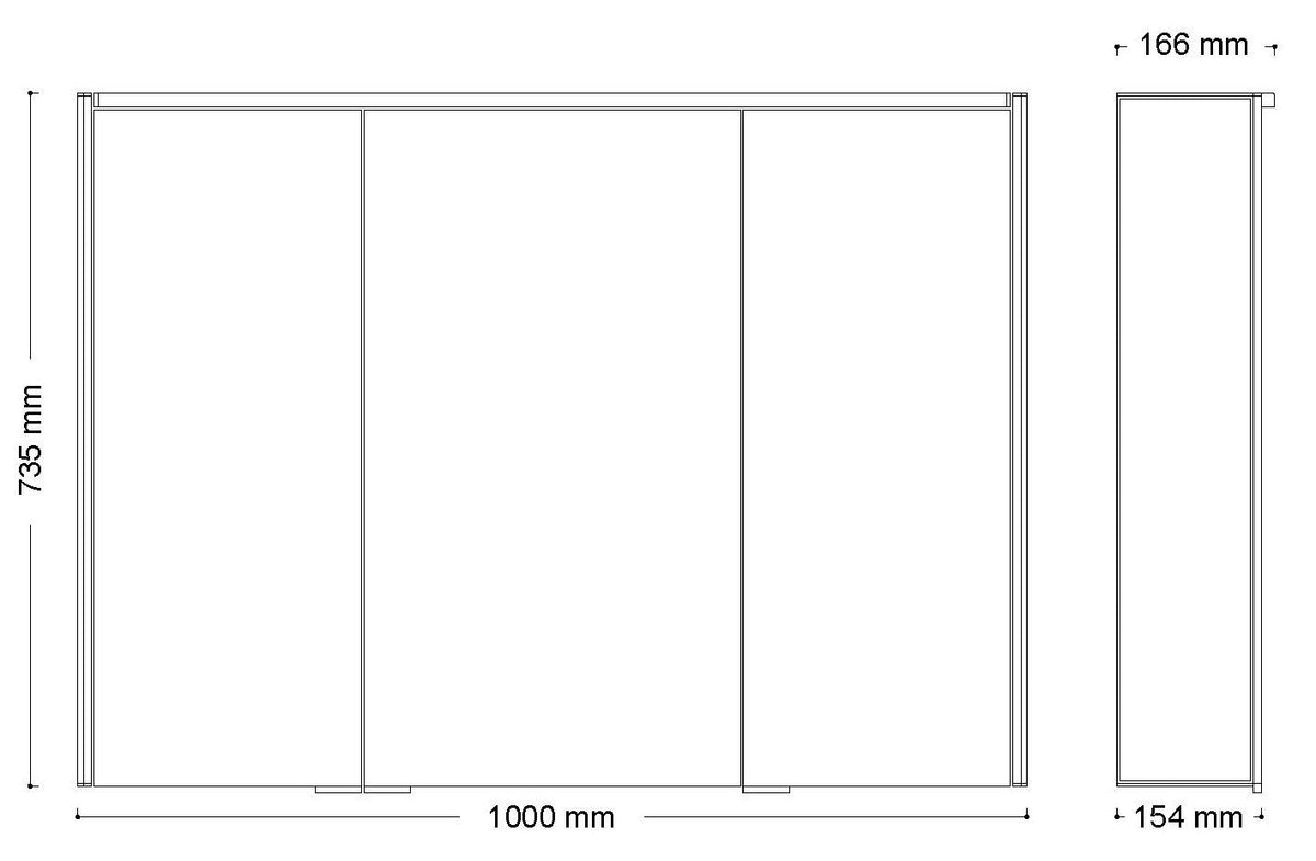 Alva Varia Aluminiumspiegelschrank 100x73,5x15,4cm, LED-Strips, verspiegelt - AQBMVASPS11