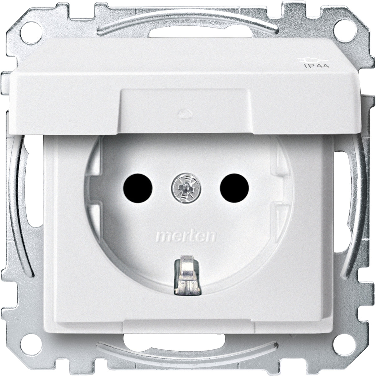MERTEN SCHUKO-Steckdose mit Klappdeckel, IP44, BRS, Steckklemmen, polarweiß, System M – MEG2314-0419