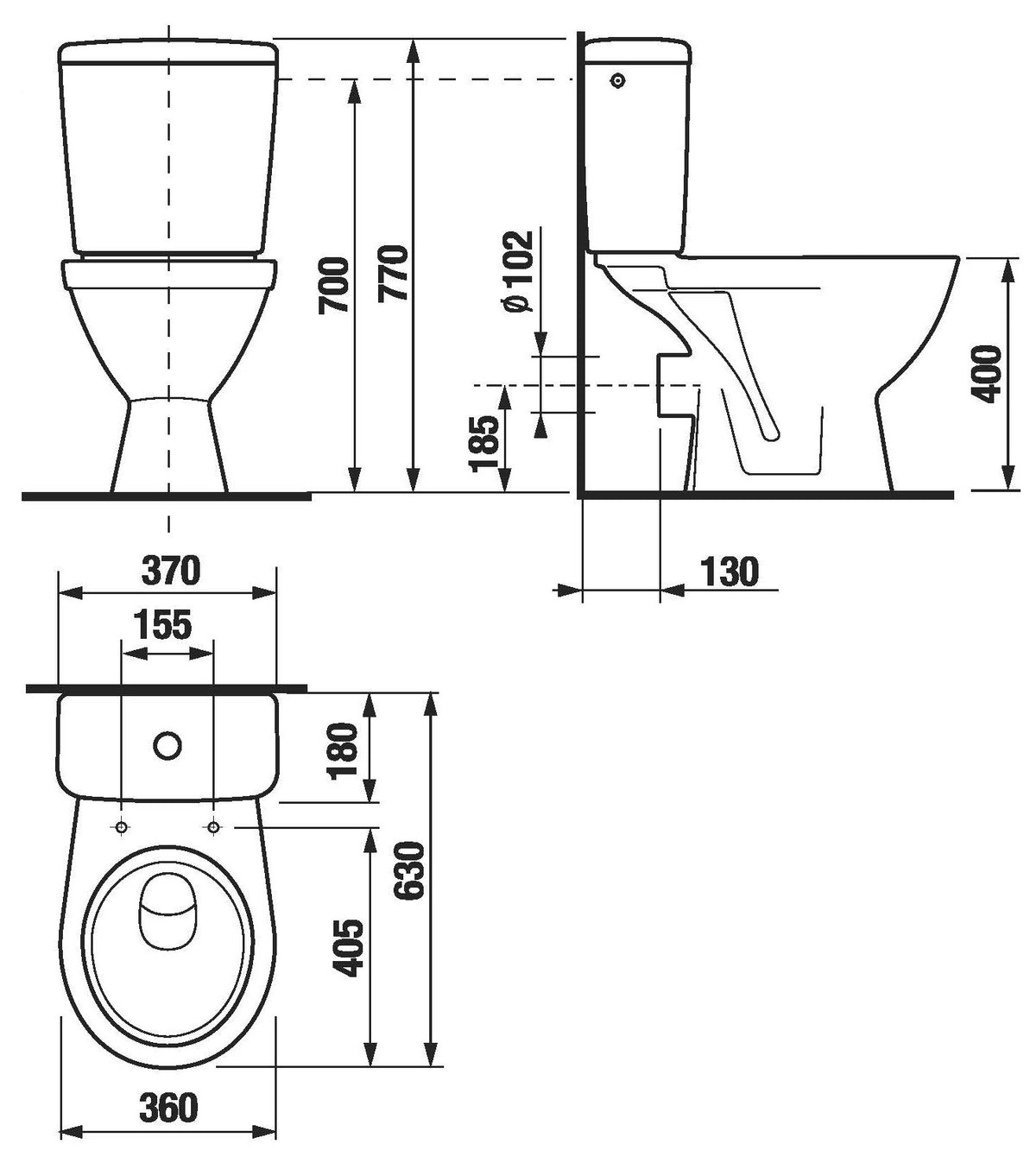 Alva Una Kombi-Stand-WC Tiefspüler Abgang Waagr., inkl. Spülkasten, Weiß - AQWCTSK.2