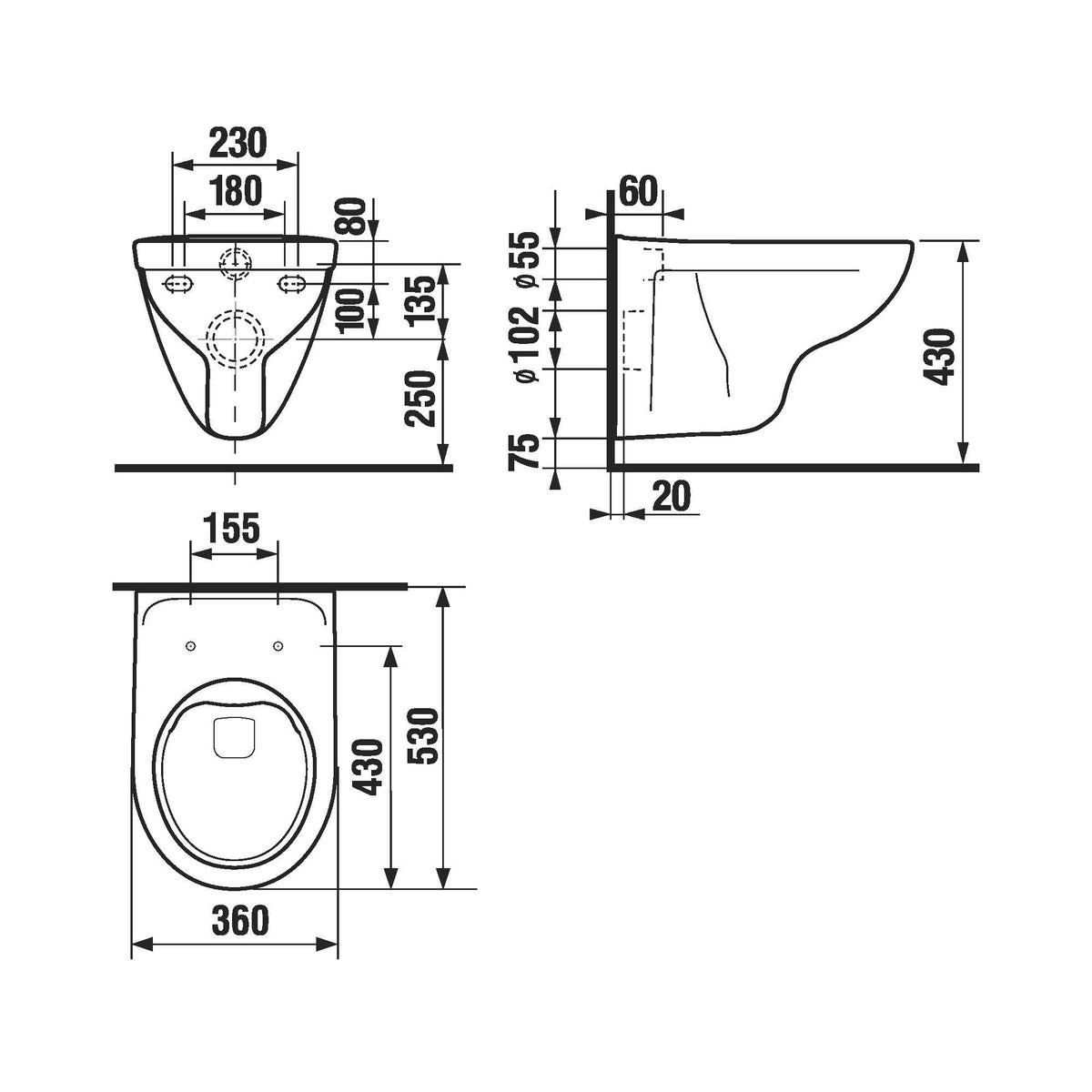 Alva Una Wand-WC Tiefspüler spülrandlos, Weiß - AQWWCTS.1