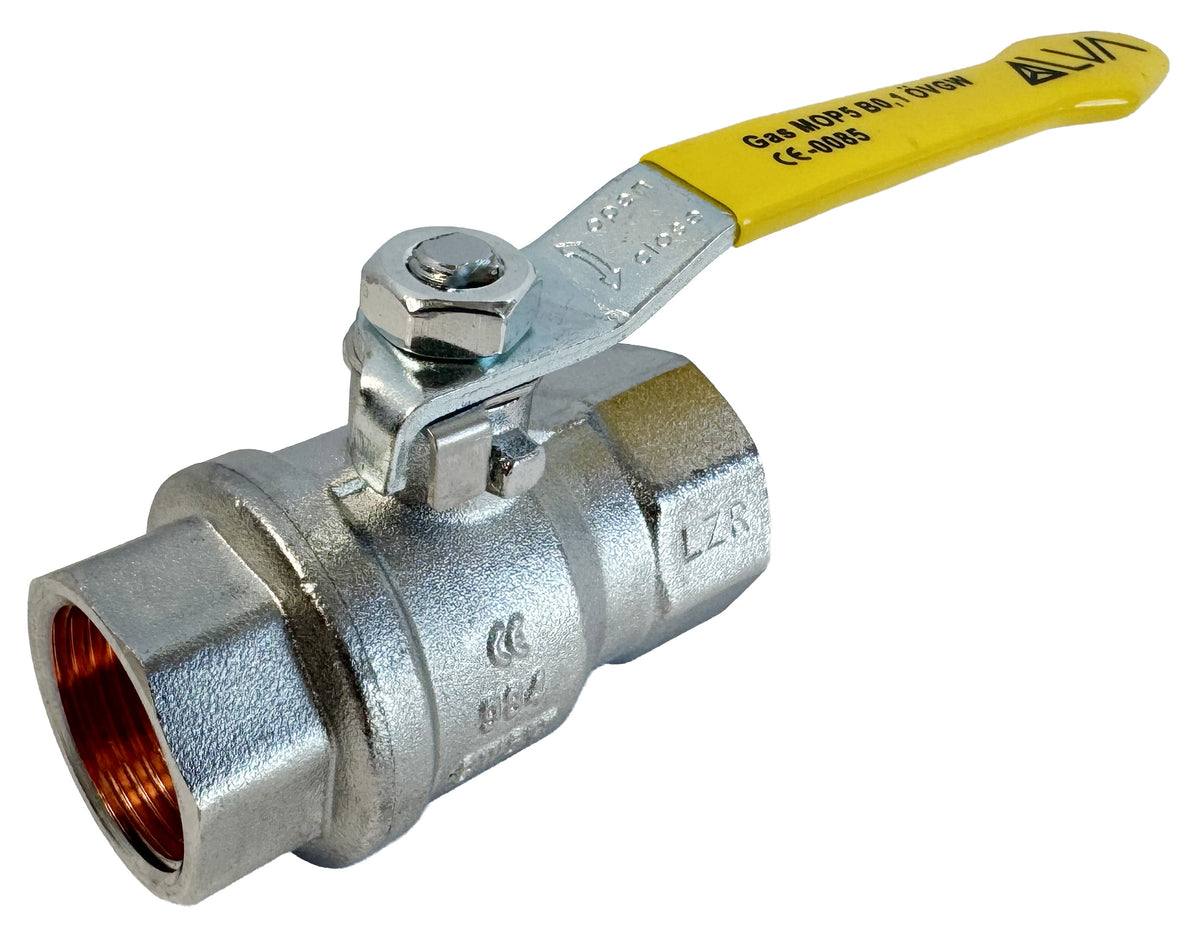 Alva Kugelhahn Gas MS 3/8" IG/IG ÖVGW Hebelgriff Stahl verz. gelb PN40 - ACKHG3/8N
