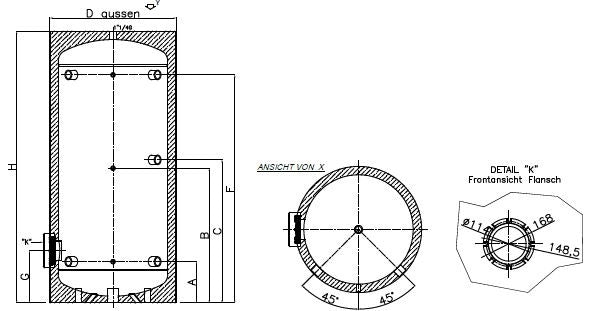 Alva Wärmepumpen Puffersp. mit Flansch 200 L, Silber, PU 55 mm - ALWPPS200F
