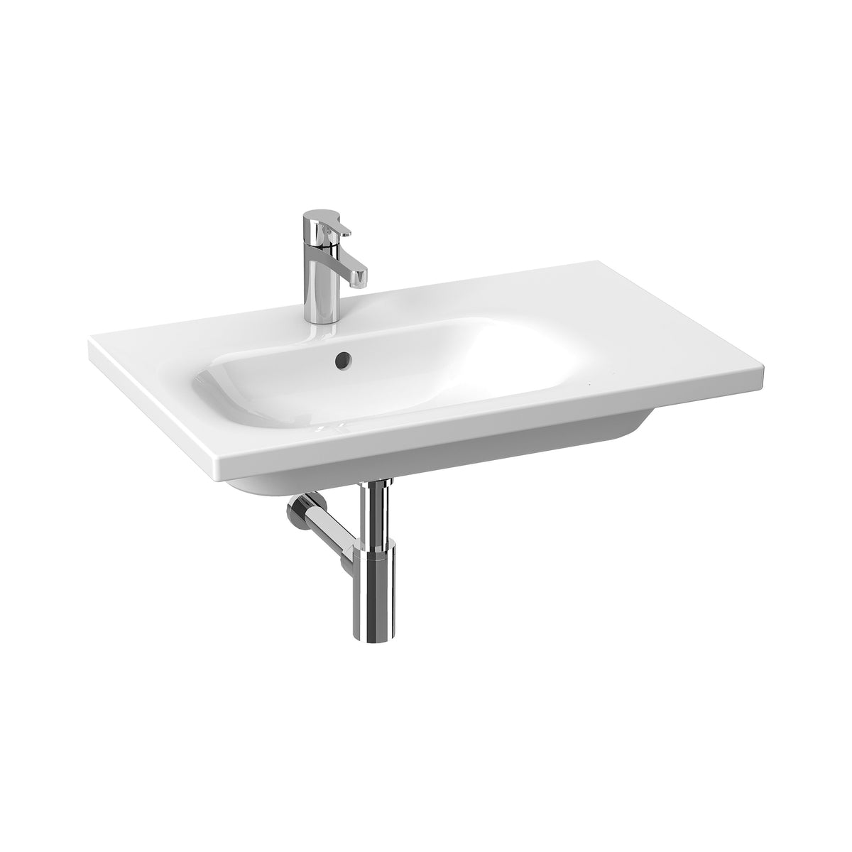 Alva Idea 1.0 WT asym. Becken links Ablage rechts, 75x45cm, m.Hahnloch, Weiß - AQKEIDWT75L.1