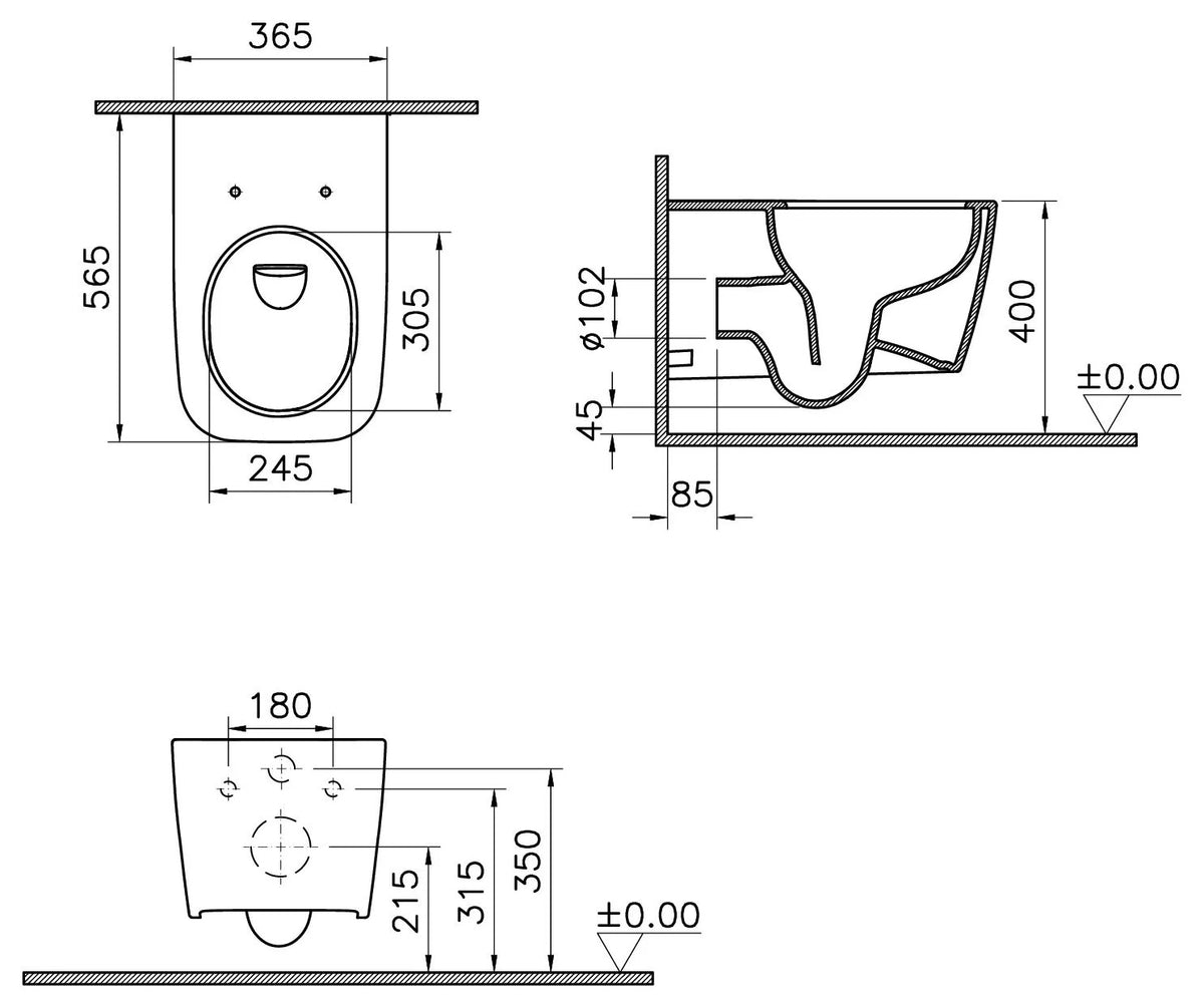 Alva Aura Wand-WC Tiefspüler eckige Form spülrandlos, Clean-Besch., Schwarz Matt - AQKEAUWWCTESSM
