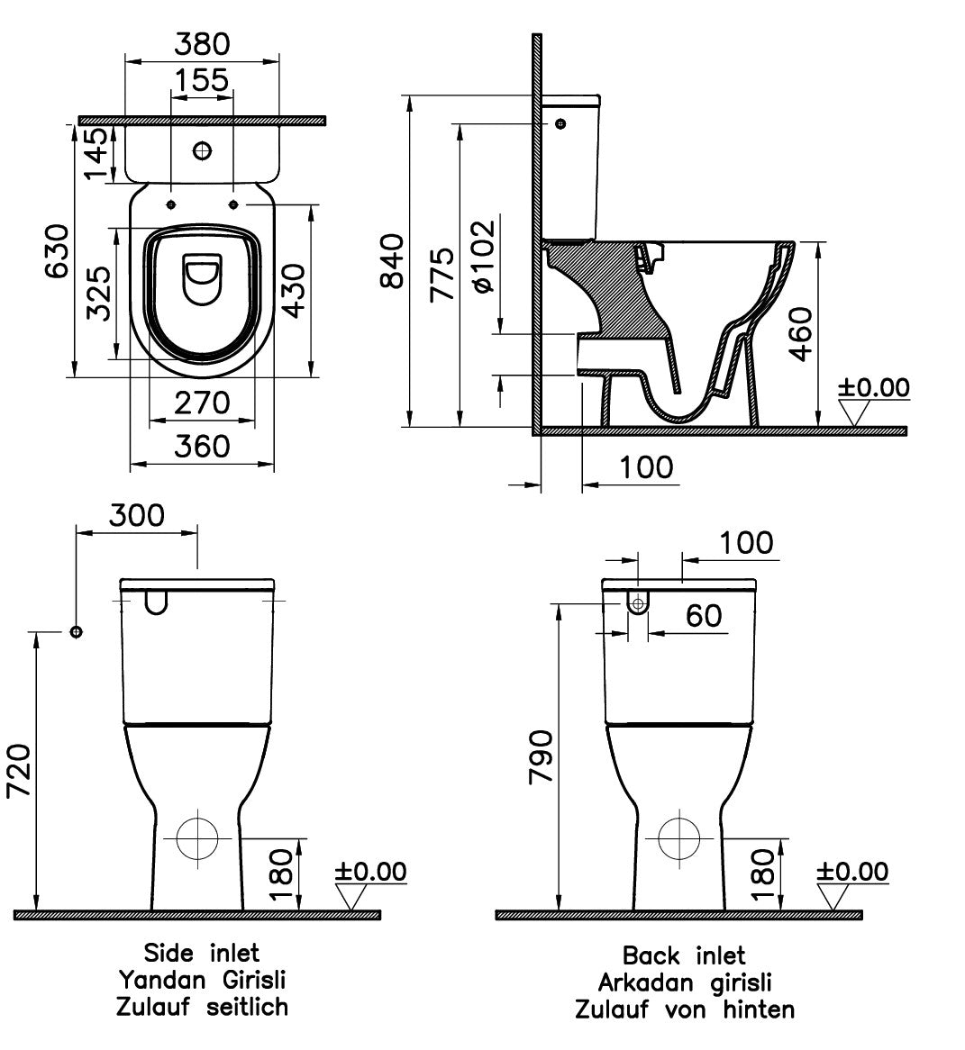 Alva Idea Kombi-Stand-WC Tiefsp. inkl. SPK+WC-Sitz,Sitzh. 46cm, spülrandl.,Weiß - AQBFIDWCTSK