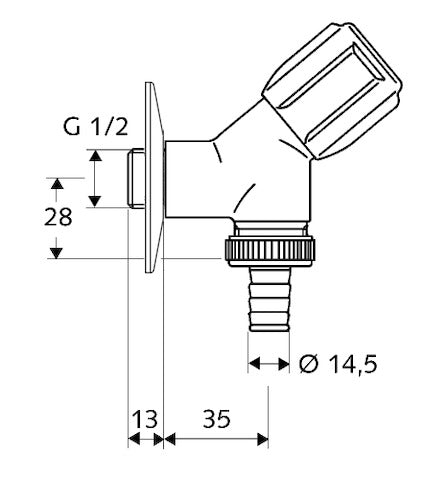 Alva Geräteschrägsitzventil COMFORT, RFV, DN 15 G 1/2 AG, Schlauchverschraubung Ø 14,5 mm (DN 20 G 3/4 AG), chrom - ACGASV1/2
