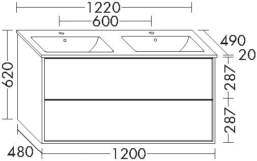 Alva Pura 1.0 Unterschrank m.Keramik-DWT 2 Auszüge, 122x62x49cm, Weiß Matt - AQBMPUWTUSK4WM