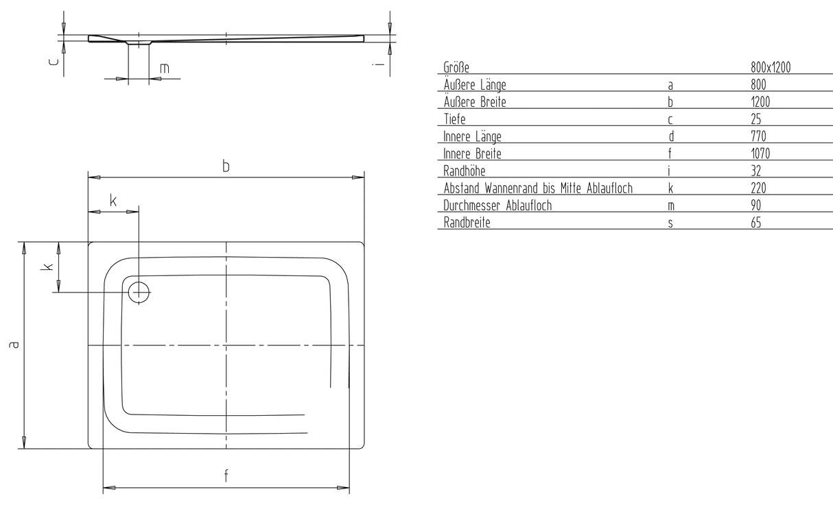 Alva Forta Stahlemail Brausetasse 120x80x2,5cm, schwe. Mod.,Weiß oh.Füsse - AQBTFOBT120.8FS