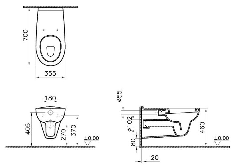 Alva Idea Wand-WC Flachspüler Barrierefrei, Ausladung 70cm, Weiß - AQBFIDWWCF
