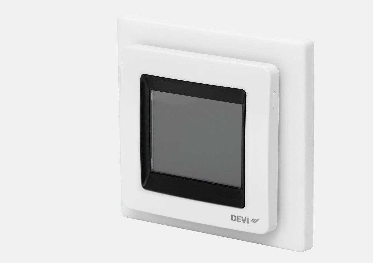 DANFOSS DEVIreg Touch, reinweiß RAL 9010 Uhrenthermostat mit Rahmen – 140F1064