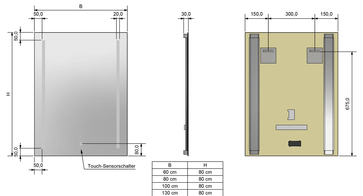 Alva Forta Lichtspiegel 60x80cm Aufh. hoch, Touchschalter, LED 14,4W - AQBMFOLS8