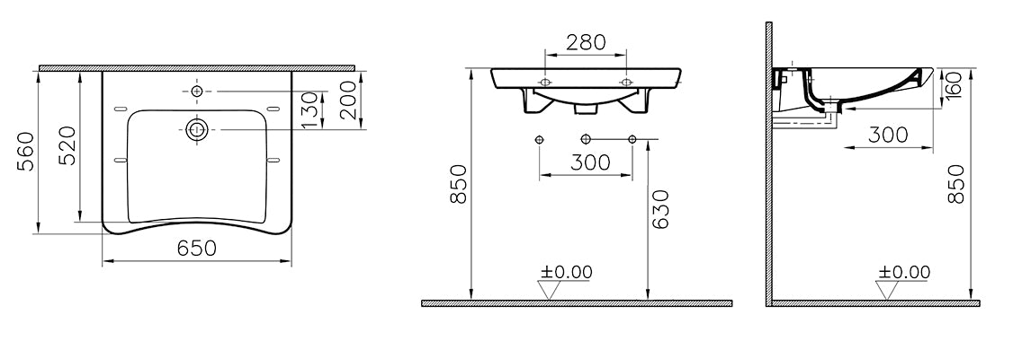 Alva Idea Waschtisch Keramik Barrierefrei, 65x56cm, oh. Überlauf,Weiß - AQBFIDWTK65OU