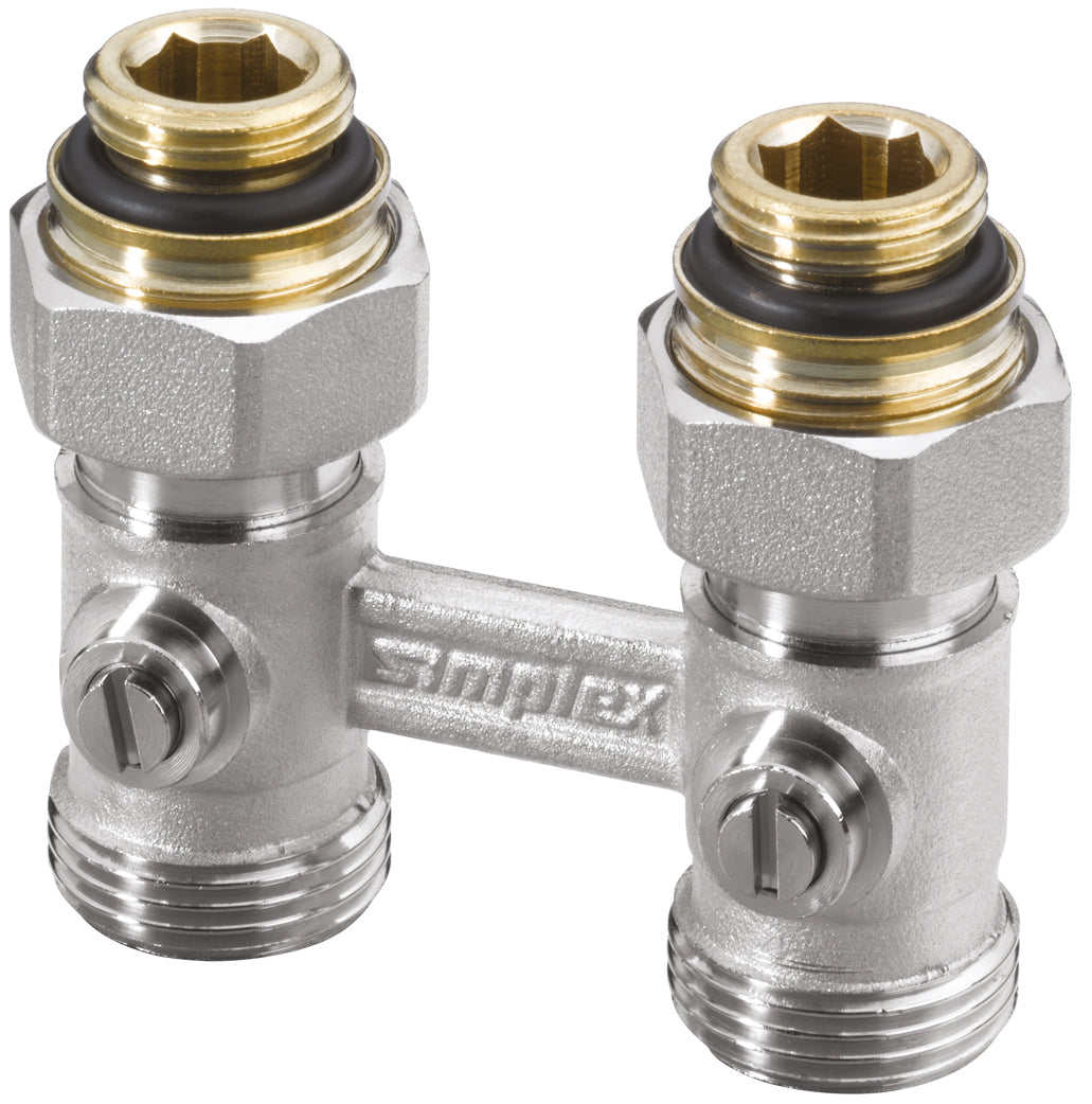 Alva Hahnblock Zweirohr Durchgang 3/4" 50mm, absperrb., mit Nippel 3/4" x 1/2" - ALKHBD3/4.1/2