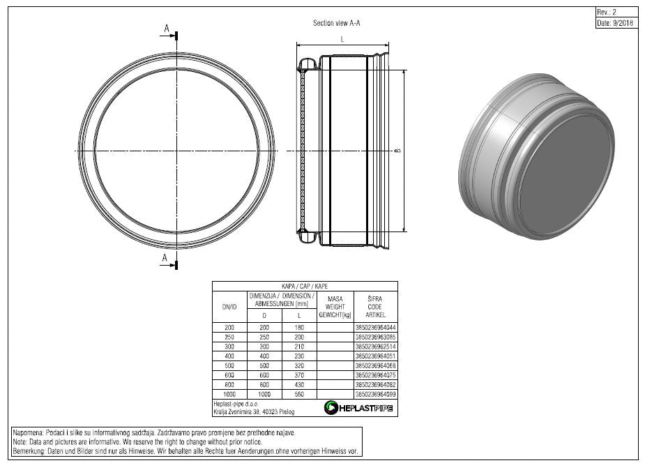 Alva G+Pipe Endkappe DN/ID 300 mit Muffe ohne Dichtung - GPEK300