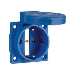 PC ELECTRIC Schutzkontaktsteckdose blau IP54, Flansch 50x50 – 1050-0B