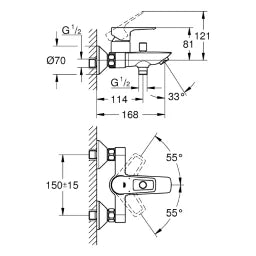 GROHE Grohe EH-Wannenbatterie BauLoop 23602_1 Wandmontage eigensicher chrom – 23 602 001