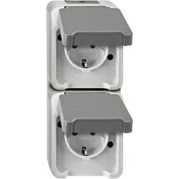 MERTEN SCHUKO-Doppel-Steckdose, senkrecht angeo rdnet, lichtgrau, AQUASTAR – MEG2329-8029
