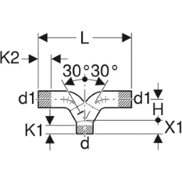 GEBERIT GE PE Hosen-T nur f.senkr. Einbau d 110/110/110mm m.Anschlussb. 367458 – 367.458.16.1