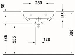 DURAVIT Duravit D-Code Waschtisch Vital 600mm mit ÜL, mit HLB, 1 HL, weiß – 23126000002