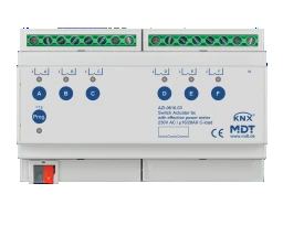 MDT Schaltaktor 6-fach, 8TE, REG, 16/20 A, 2 30 V AC, mit Wirkleistungszähler, 200 µF – AZI-0616.03