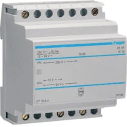 HAGER Sicherheitstrafo 230V/12+24V 25VA 4PLE – ST312
