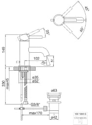 STEINBERG Steinberg Waschtisch-EH-Mischer m.Abl.G. mit Flexschäuchen 3/8, matt black – 100 1000 S