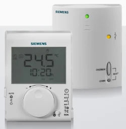 SIEMENS OESTERREICH Raumtemperaturregler LCD 5..30°C T/N 2-Pkt(TPI) Funk m. Empfänger – RDJ100RF/SET