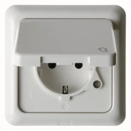 BERKER Steckdose SCHUKO mit Klappdeckel und Rah men wg Up IP44 polarweiß glänzend   – 471809