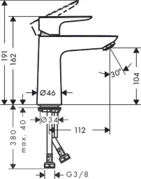 HANSGROHE HG Talis E Waschtischmischer ohne Ablaufgarnitur, chrom  – 71712000