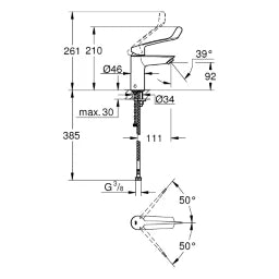 GROHE Grohe EH-WT-Batterie Eurosmart 23984_3 S-Size Verbrühschutz langer Hebel chrom   – 23 984 003